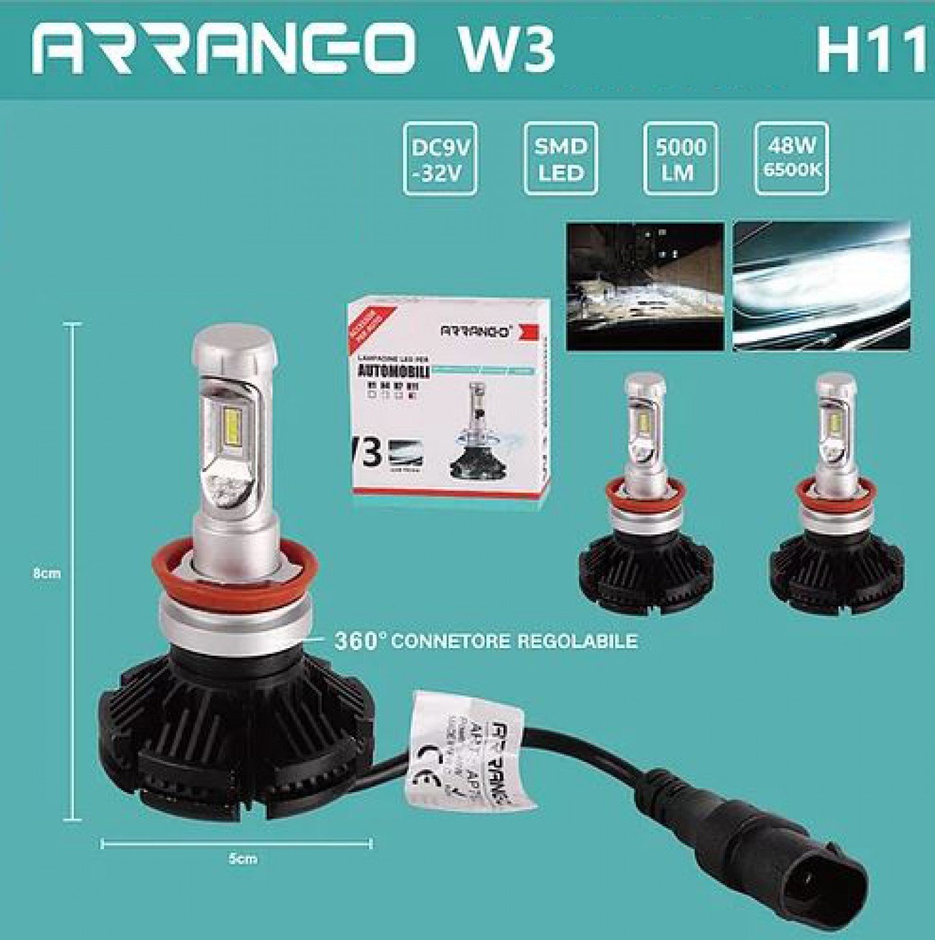 2x ARRANGO Λαμπτήρες LED SMD Φώτα Πορείας H11 48W 6500K W3 5000Lm